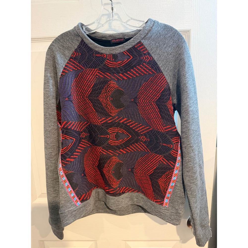 Custo Barcelona Grey Jacquard Graphic Sweatshirt Red Blue Pattern Large 3791060L